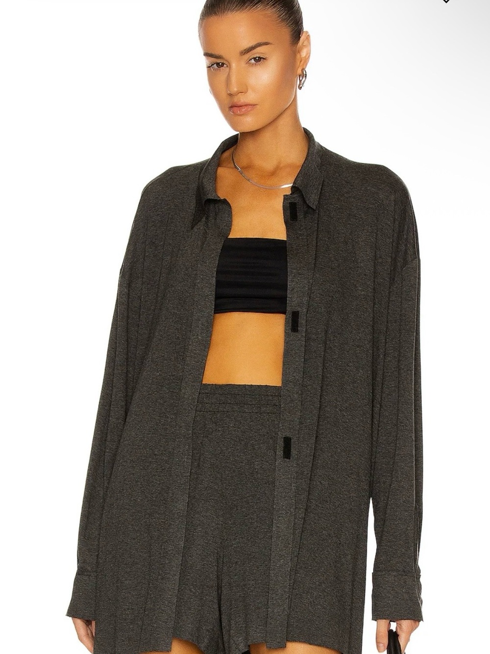 Norma Kamali Oversized Boyfriend NK Shirt Charcoal Gray Relax Small